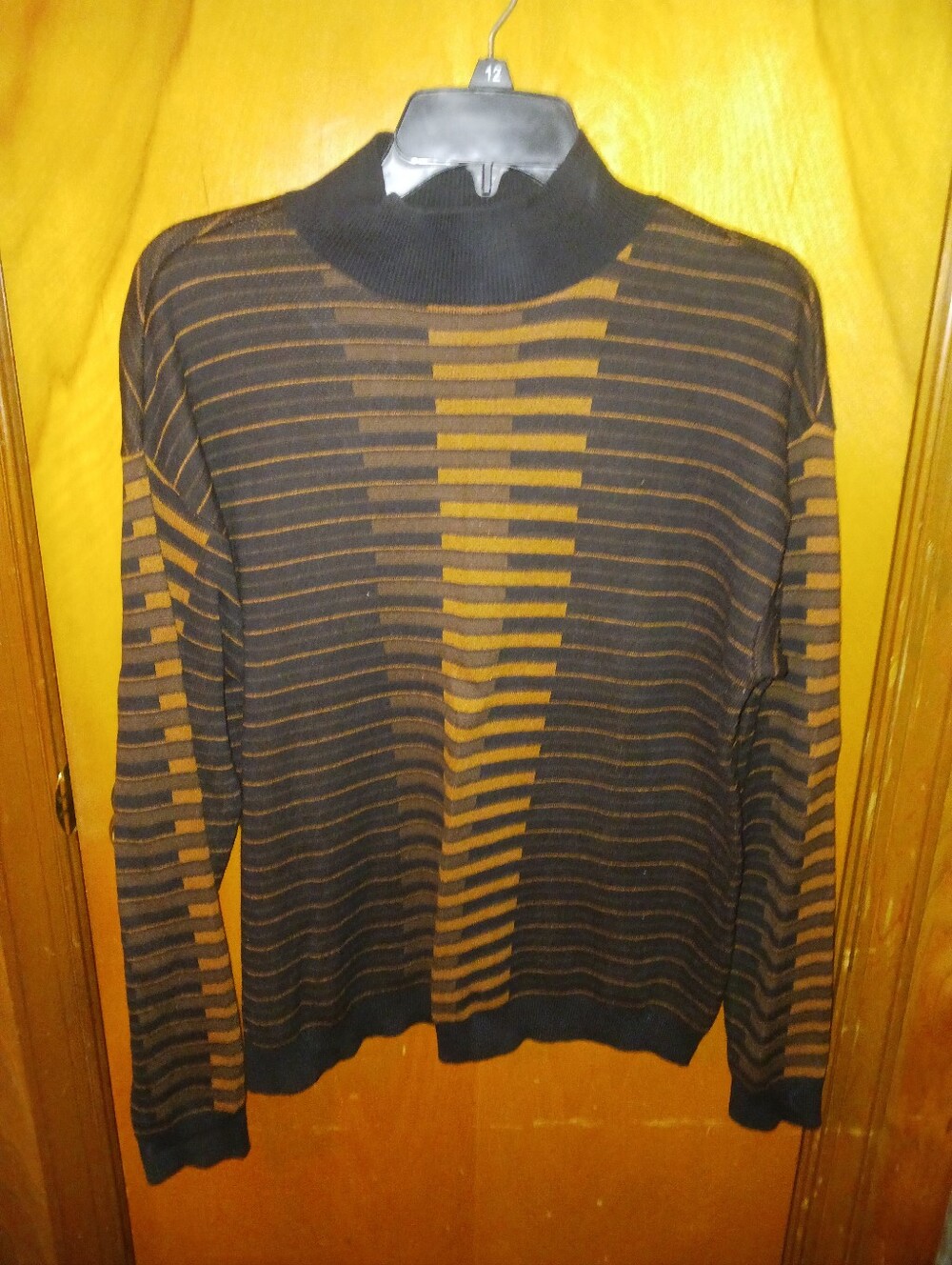 Worthington Black and Brown Striped Turtleneck Sweater